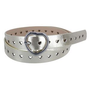CTM Women's Metallic Heart Punched Belt with Heart Buckle